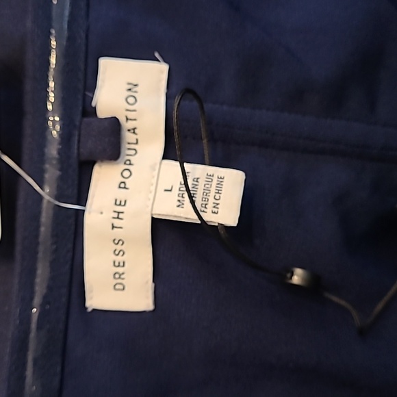 NWOT Dress The Population Liv Womens (L) Navy Blue Ruffled Strapless Midi Dress - Picture 12 of 13